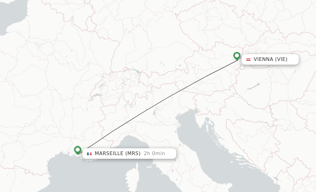 Flights from Vienna to Marseille route map