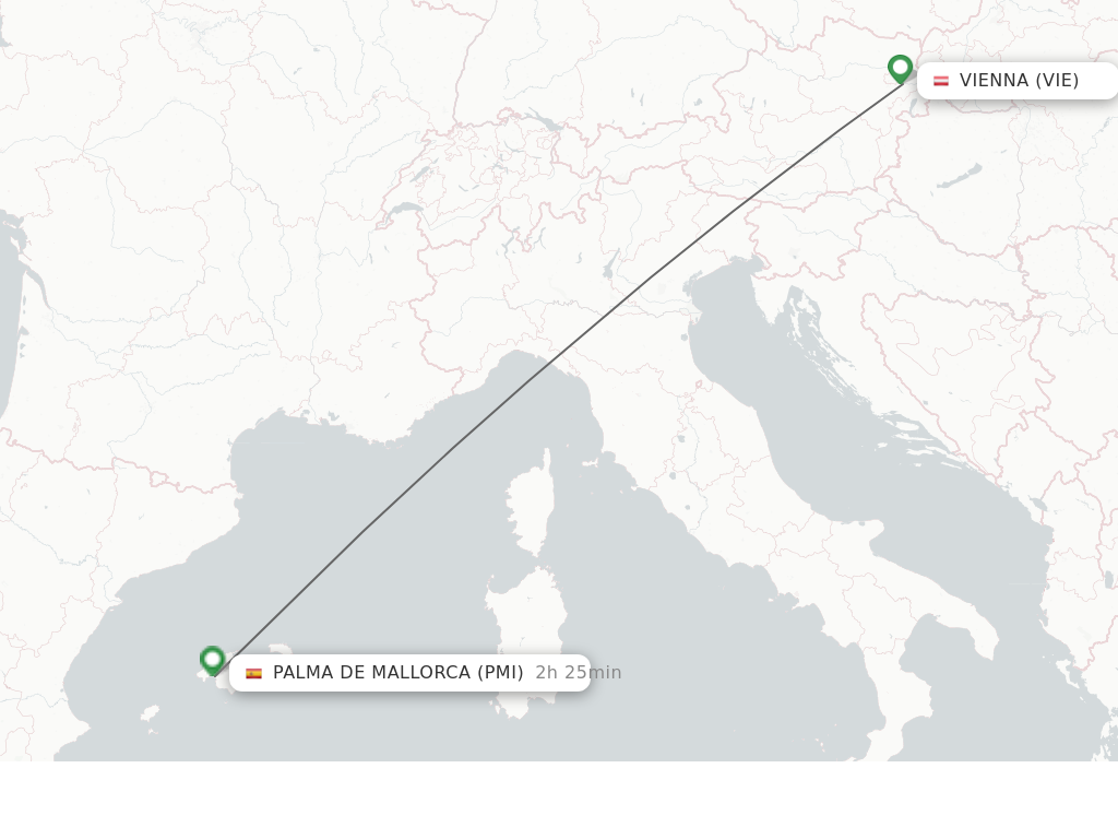 Flights from Vienna to Palma De Mallorca route map
