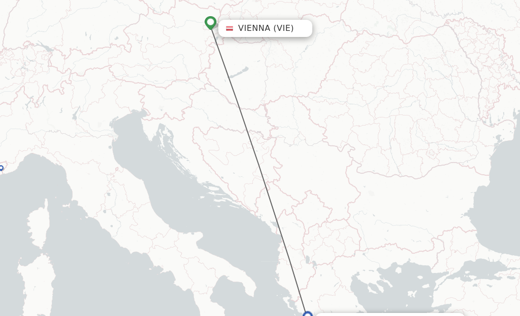 Flights from Vienna to Preveza route map