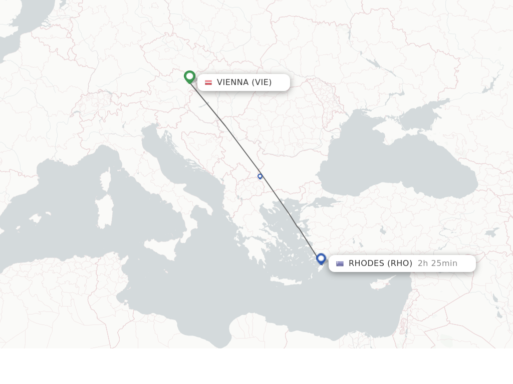Flights from Vienna to Rhodes route map