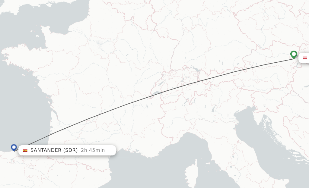 Flights from Vienna to Santander route map