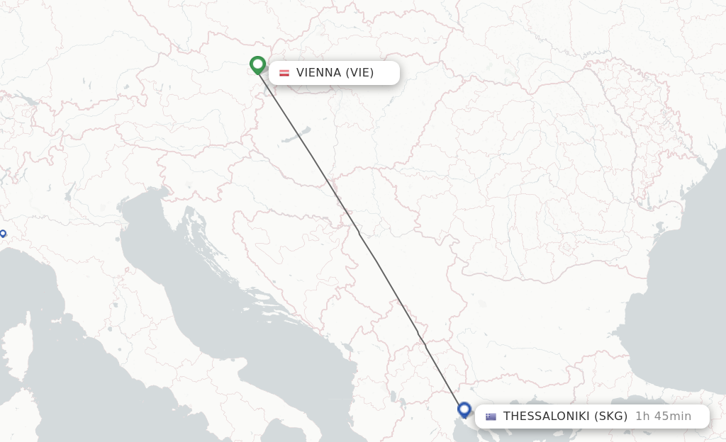 Flights from Vienna to Thessaloniki route map