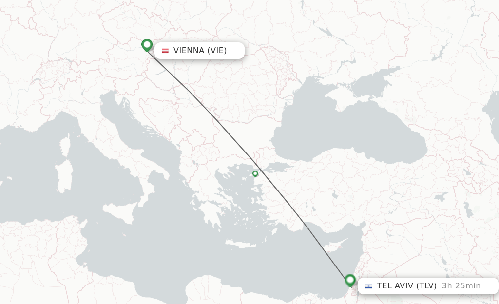 Flights from Vienna to Tel Aviv route map