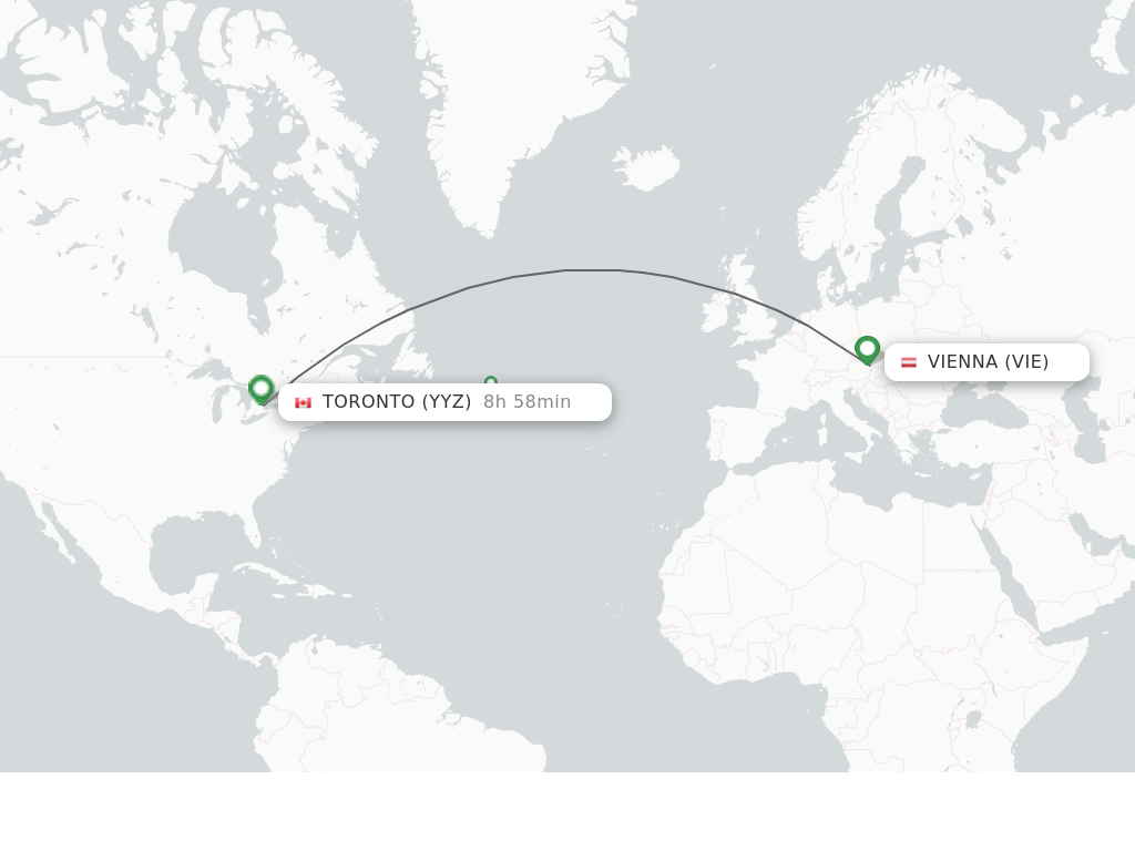 Flights from Vienna to Toronto route map