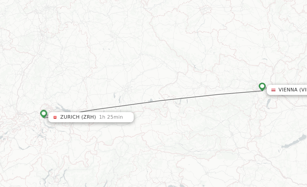 Flights from Vienna to Zurich route map