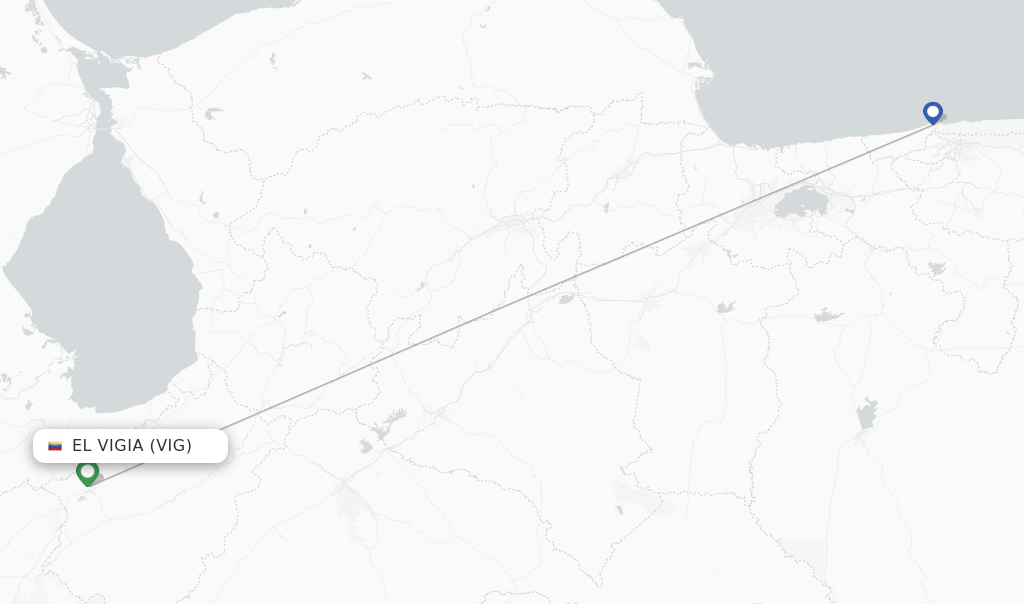 Route map with flights from El Vigia with LASER Airlines