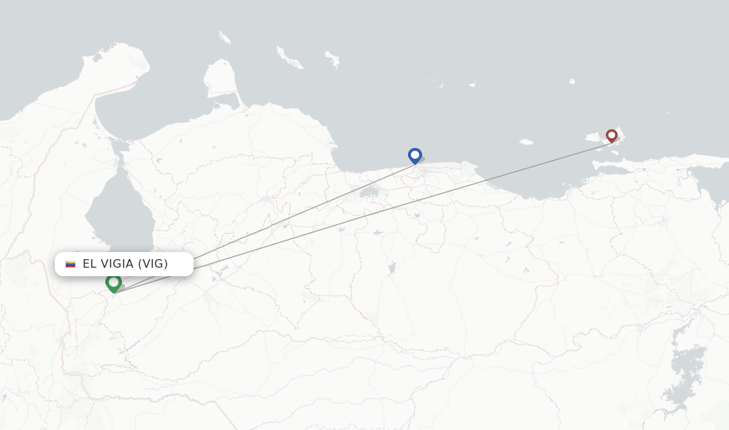 Route map with flights from El Vigia with Conviasa