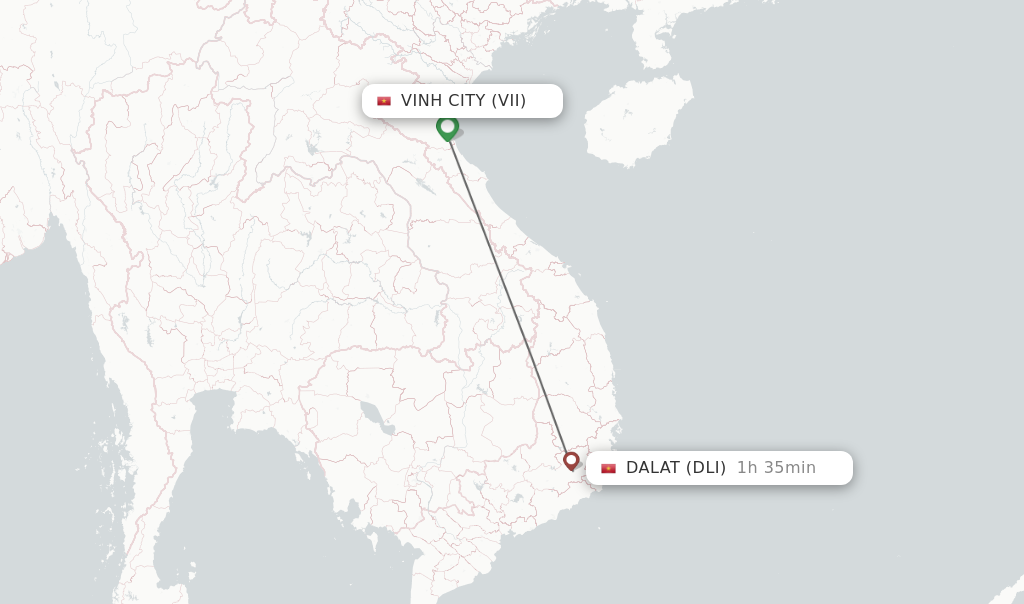Flights from Vinh City to Dalat route map