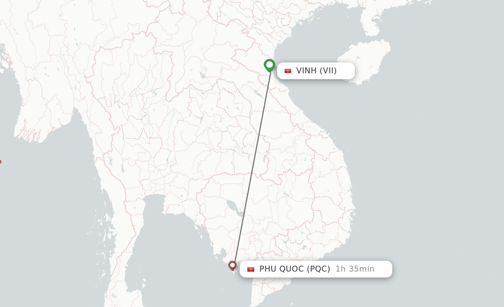 Flights from Phu Quoc to Vinh City route map