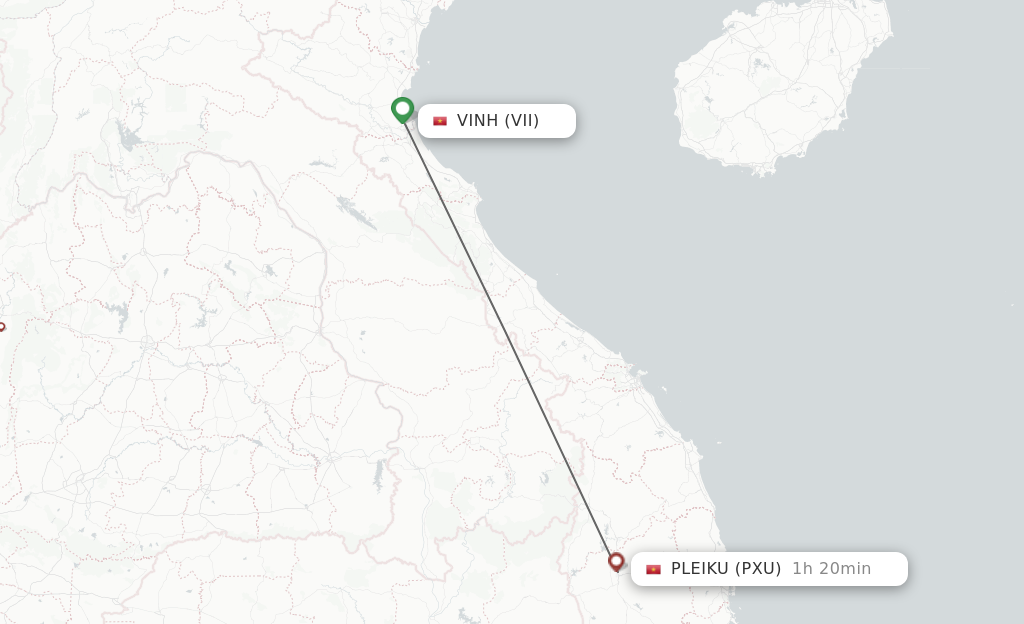 Flights from Vinh City to Pleiku route map