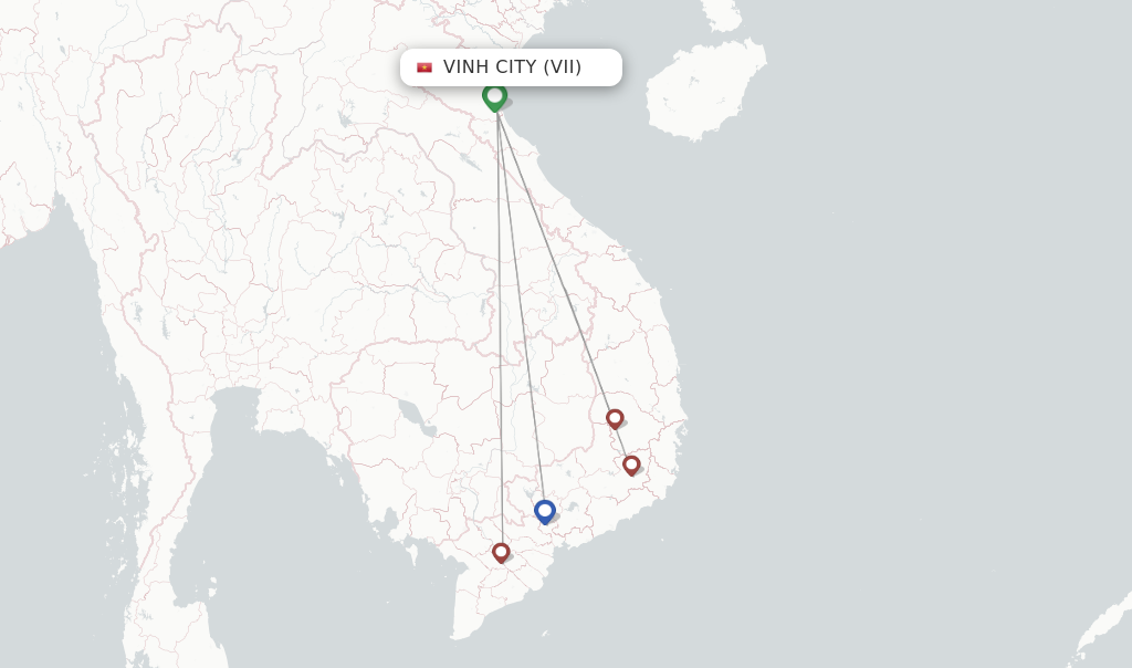 Route map with flights from Vinh City with VietJet