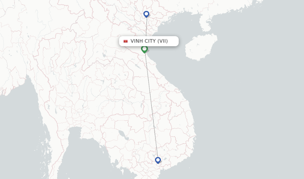 Route map with flights from Vinh City with Vietnam Airlines