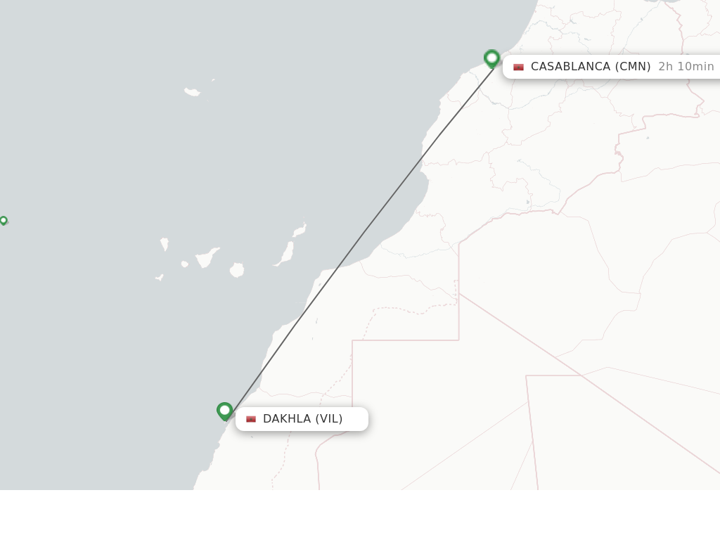 Flights from Dakhla to Casablanca route map