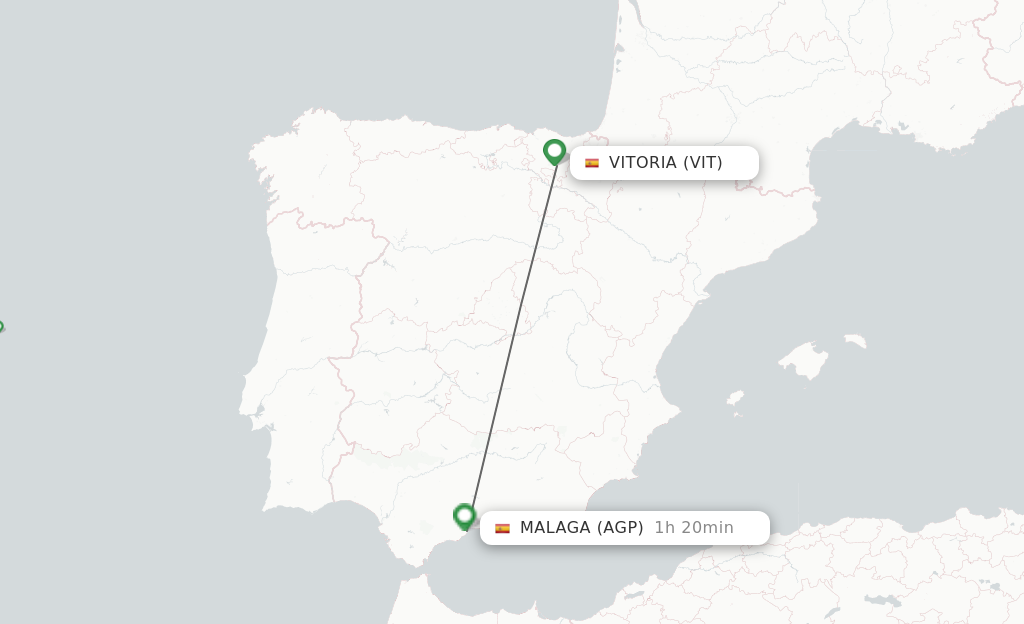 Flights from Vitoria to Malaga route map