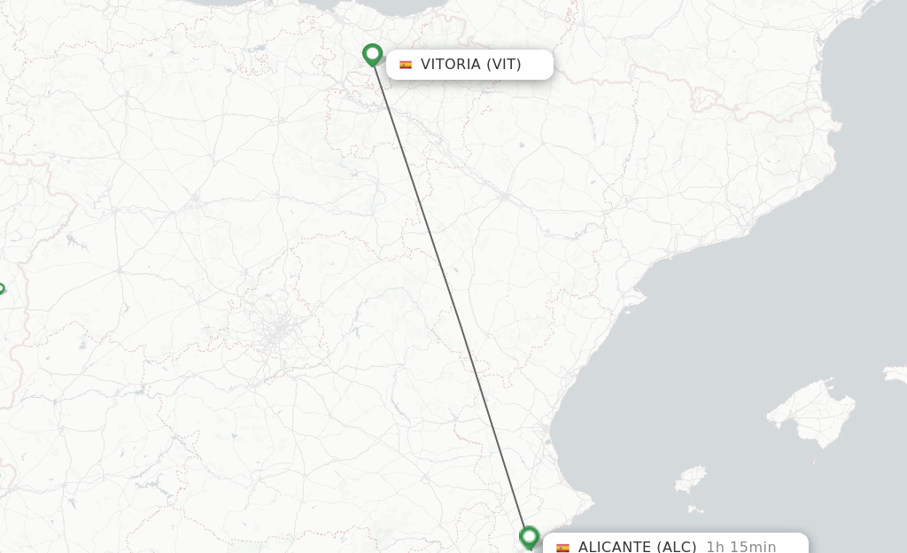 Flights from Vitoria to Alicante route map