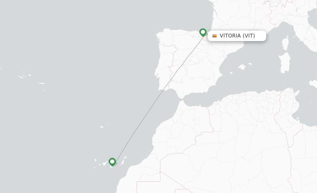 Route map with flights from Vitoria with Binter Canarias