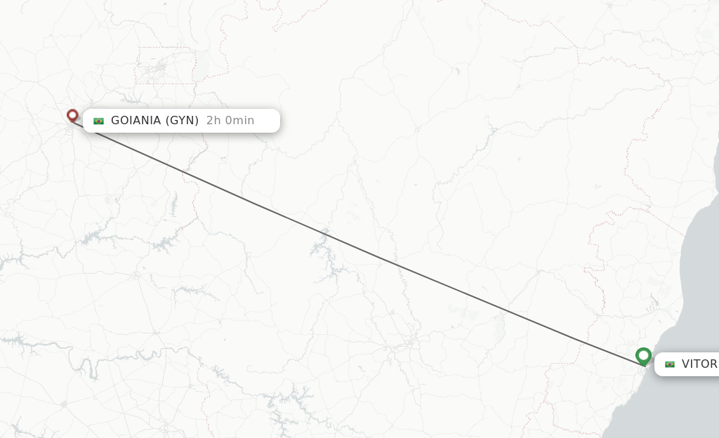 Flights from Vitoria to Goiania route map