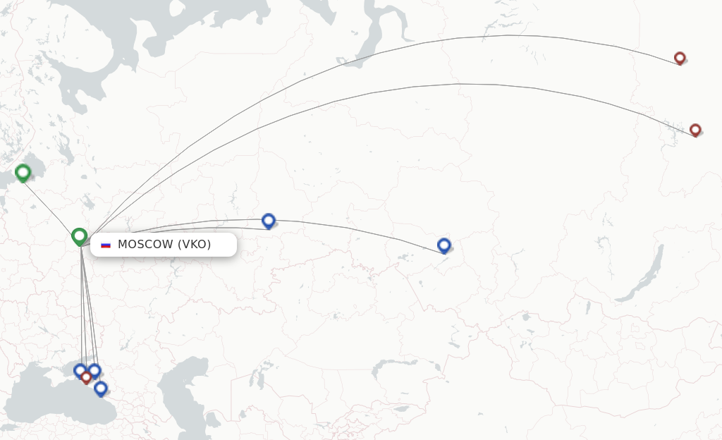 Route map with flights from Moscow with Alrosa Air