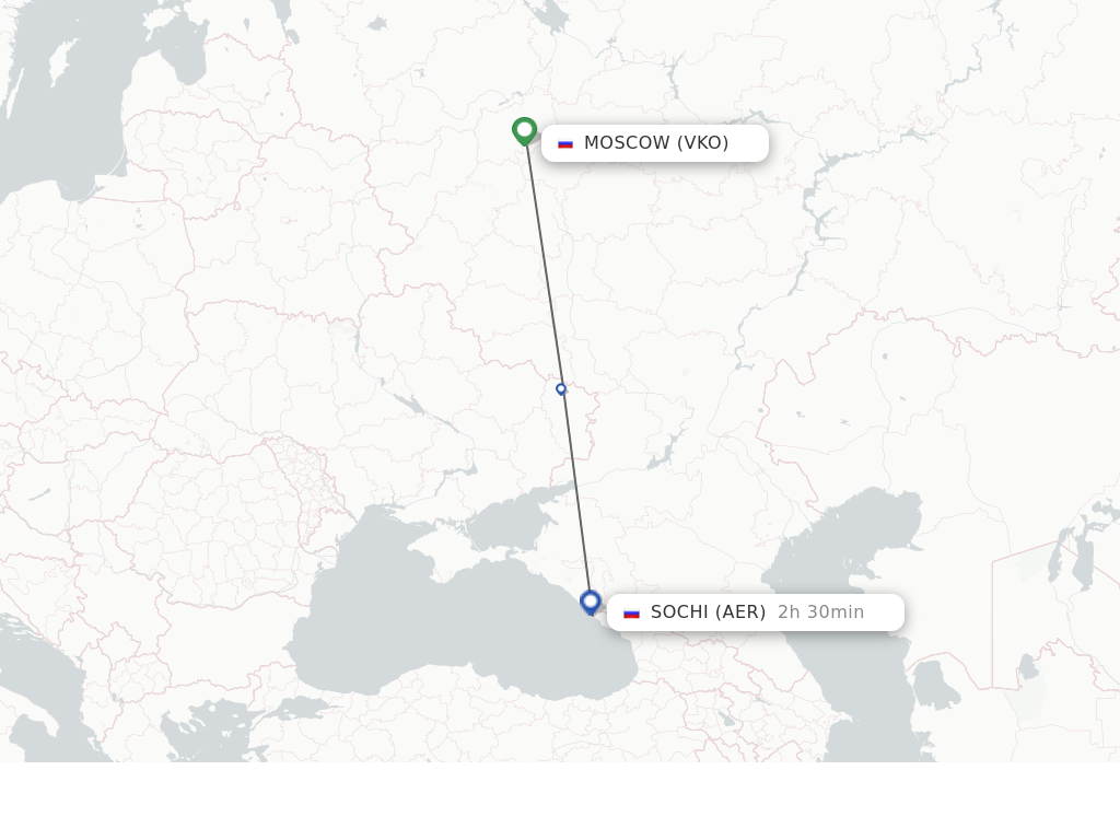 Flights from Moscow to Adler/Sochi route map