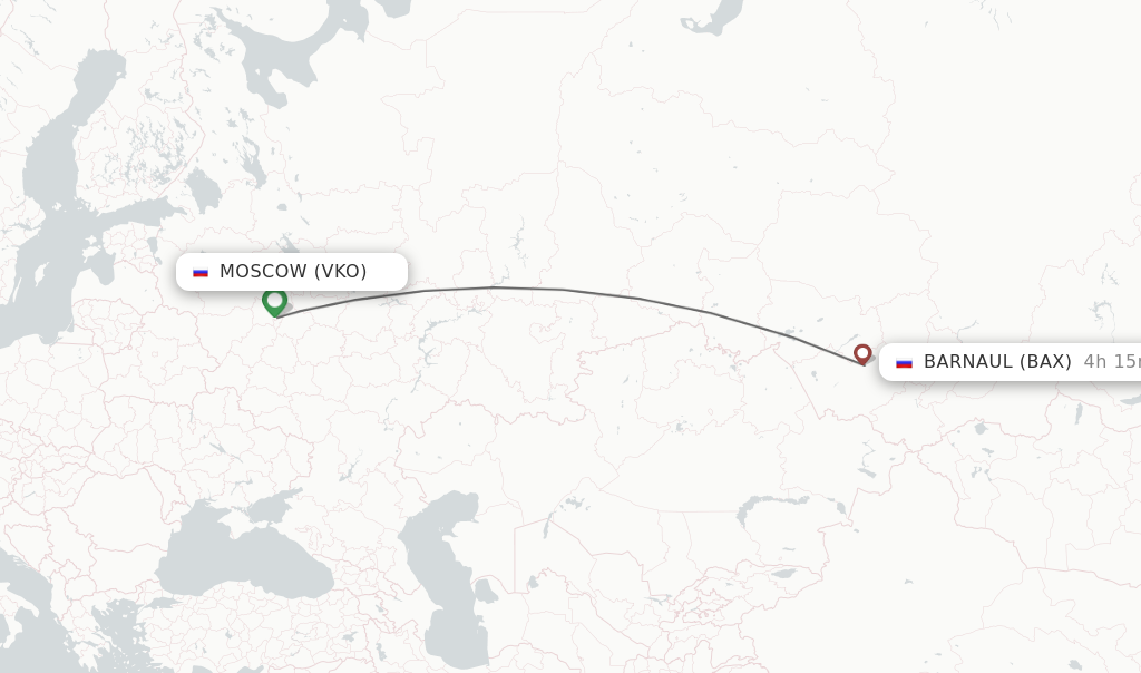 Flights from Barnaul to Moscow route map