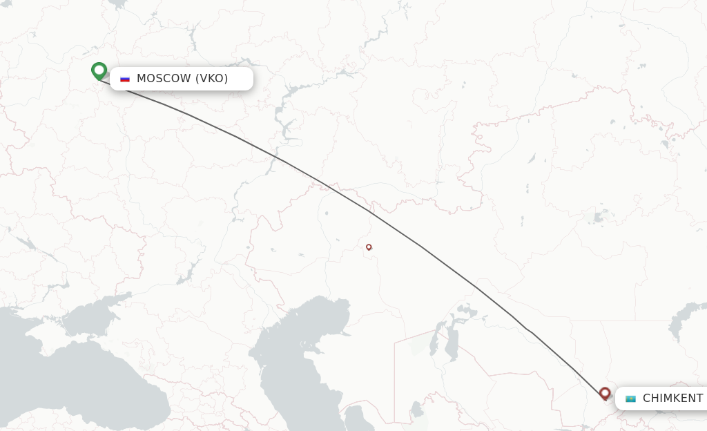 Flights from Moscow to Shymkent route map