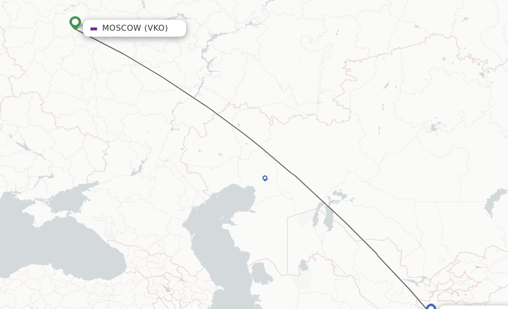 Flights from Moscow to Dushanbe route map
