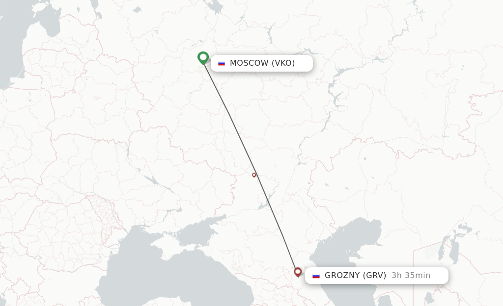 Flights from Moscow to Groznyy route map