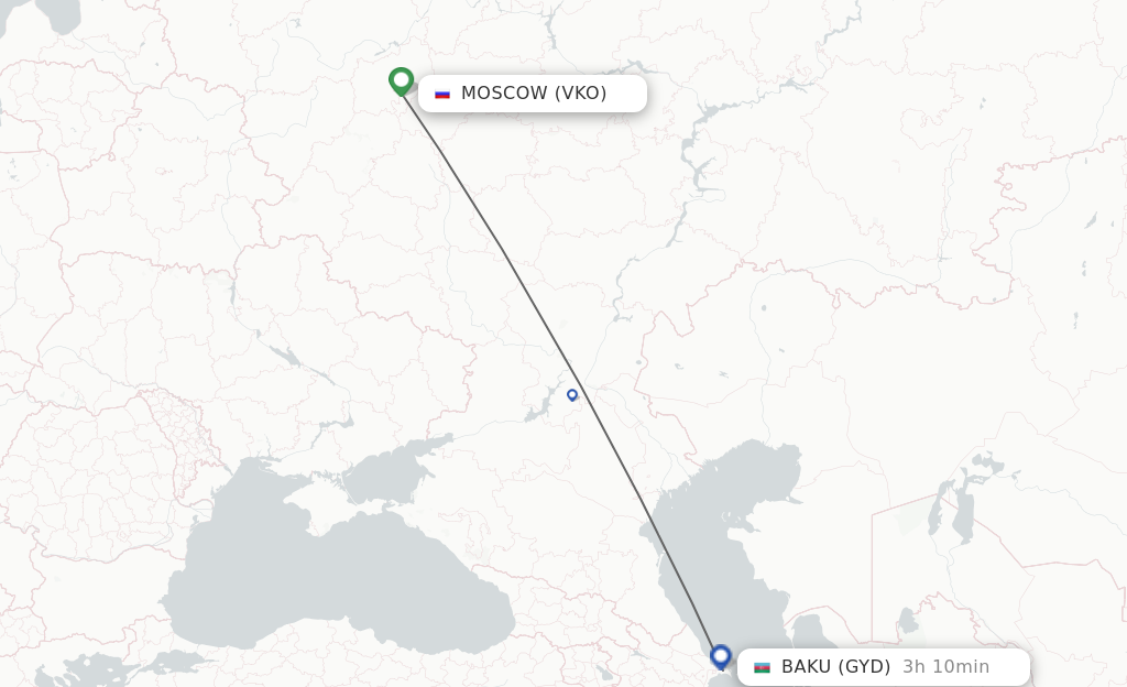 Flights from Moscow to Baku route map