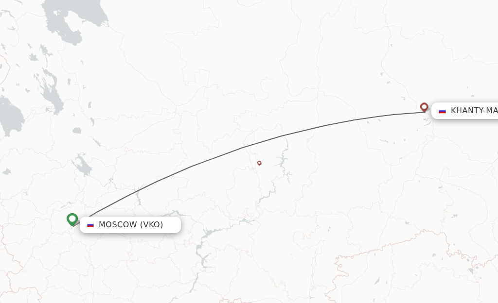 Flights from Moscow to Khanty-Mansiysk route map