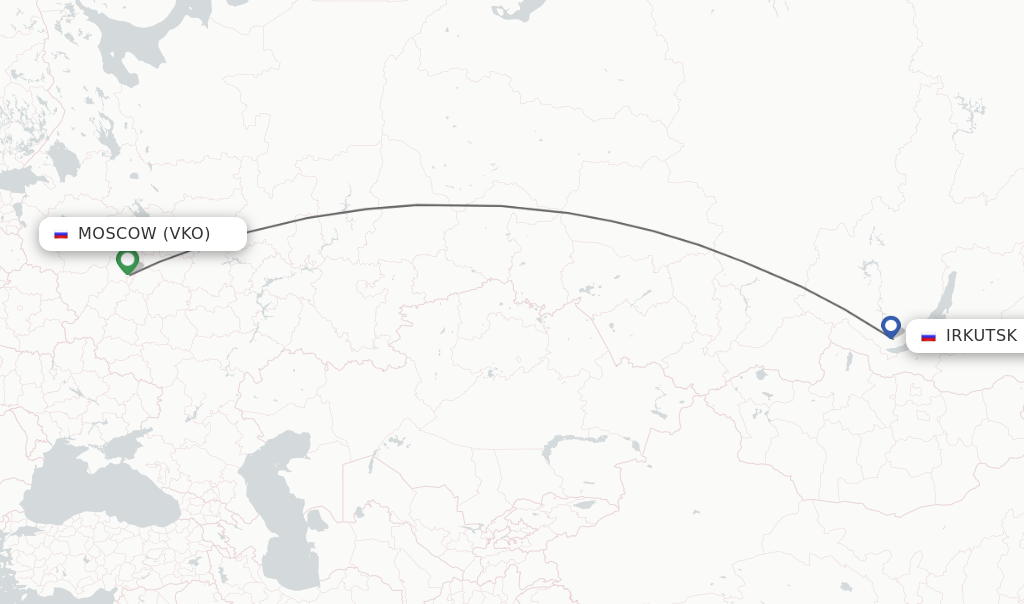Flights from Irkutsk to Moscow route map