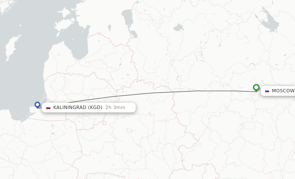 Flights from Moscow to Kaliningrad route map