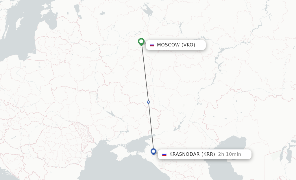 Flights from Moscow to Krasnodar route map