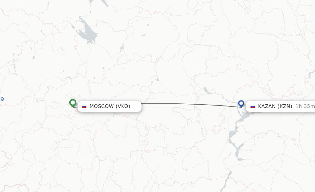 Flights from Moscow to Kazan route map