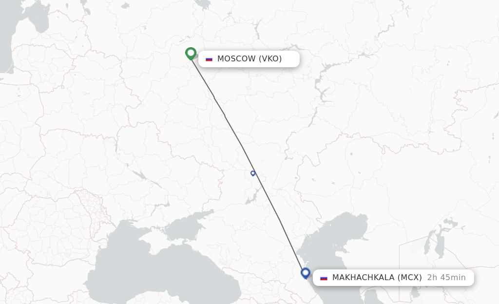 Flights from Moscow to Makhachkala route map