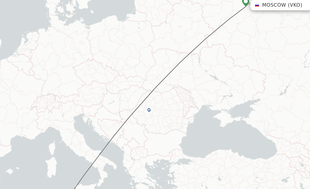 Flights from Moscow to Monastir route map