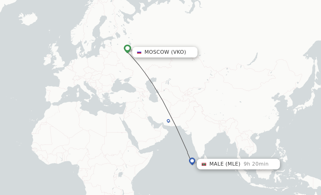 Flights from Moscow to Male route map