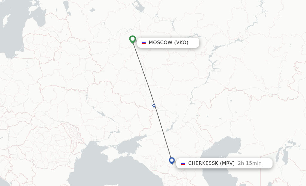 Flights from Moscow to Mineralnye Vody route map
