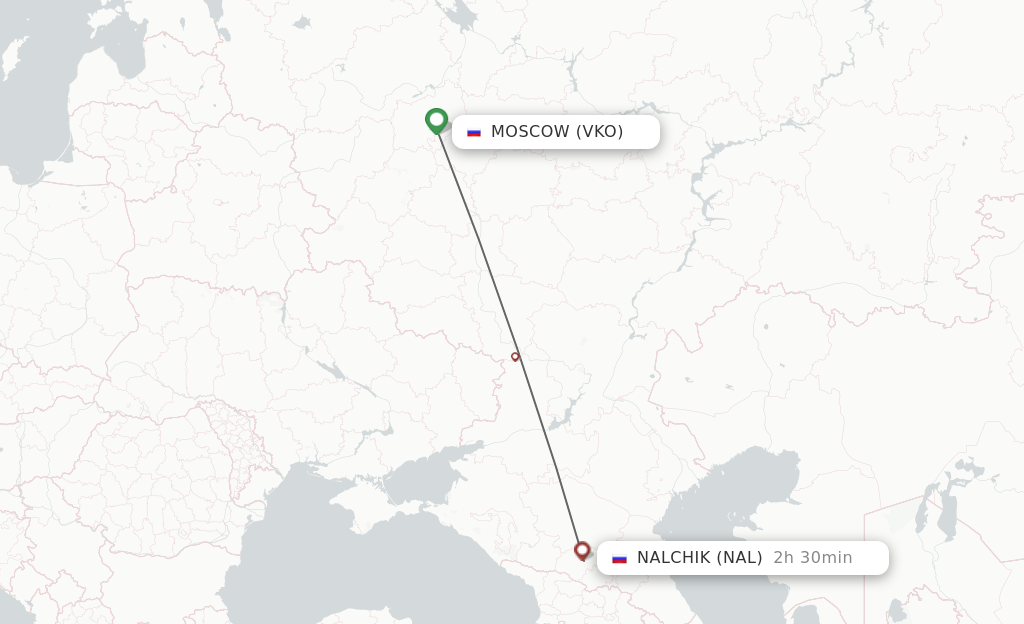 Flights from Moscow to Nalchik route map