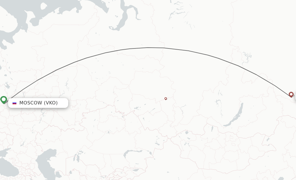 Flights from Moscow to Neryungri route map