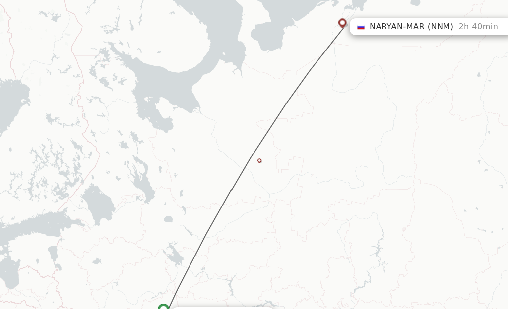 Flights from Moscow to Naryan-Mar route map