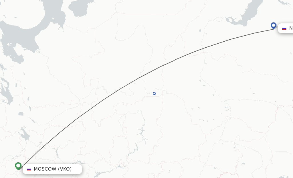 Flights from Moscow to Novy Urengoy route map