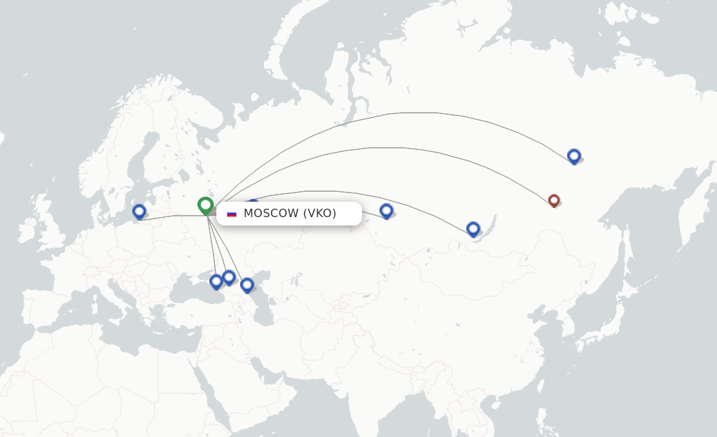 Route map with flights from Moscow with Yakutia
