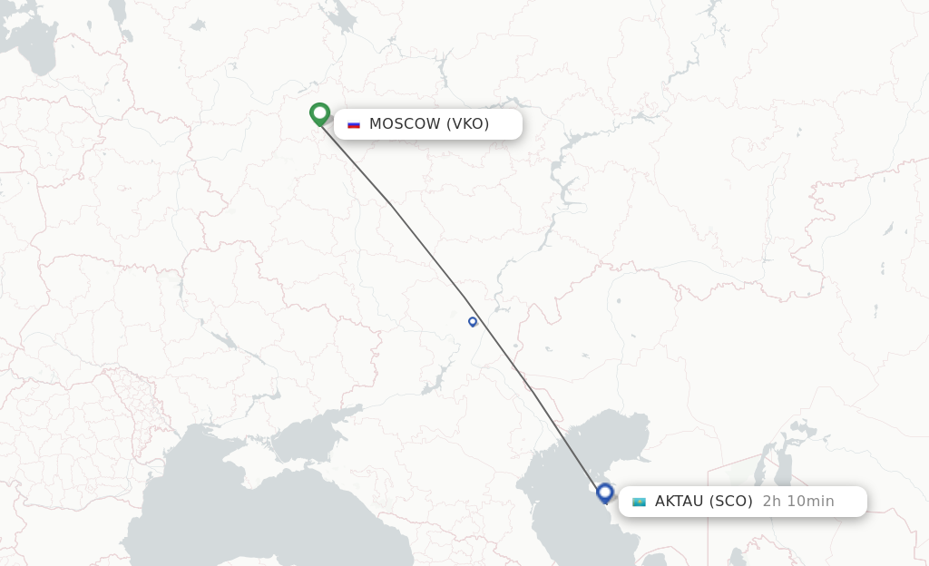 Flights from Moscow to Aktau route map