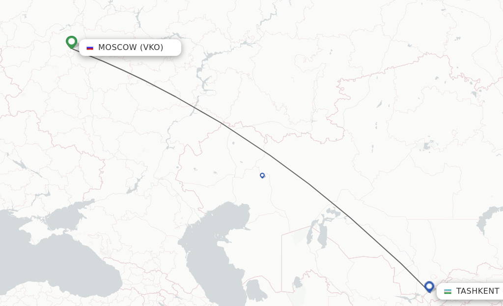 Flights from Moscow to Tashkent route map