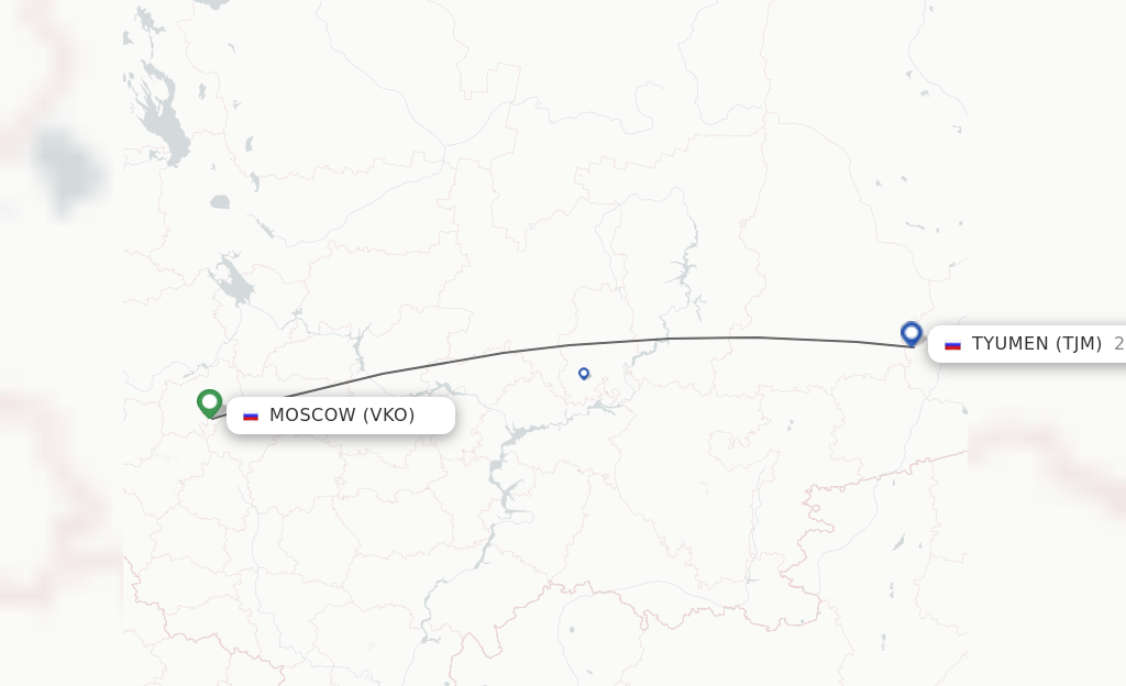 Flights from Moscow to Tyumen route map