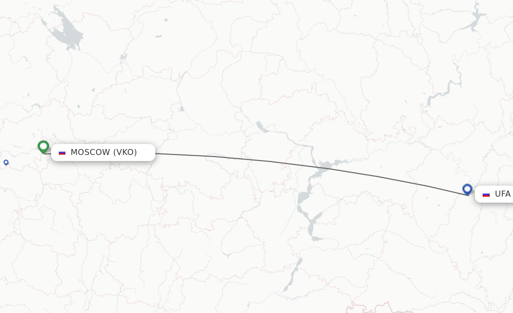 Flights from Moscow to Ufa route map