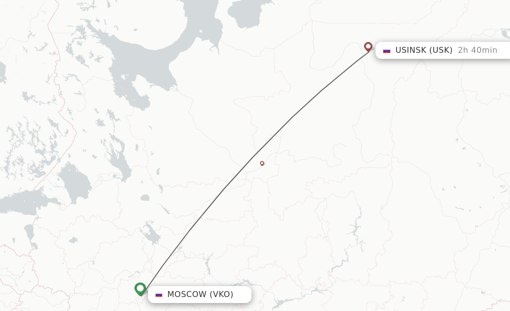 Flights from Moscow to Usinsk route map