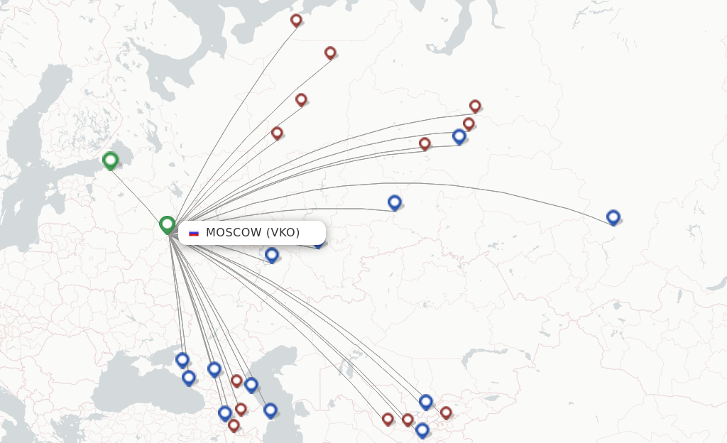 Route map with flights from Moscow with UTair