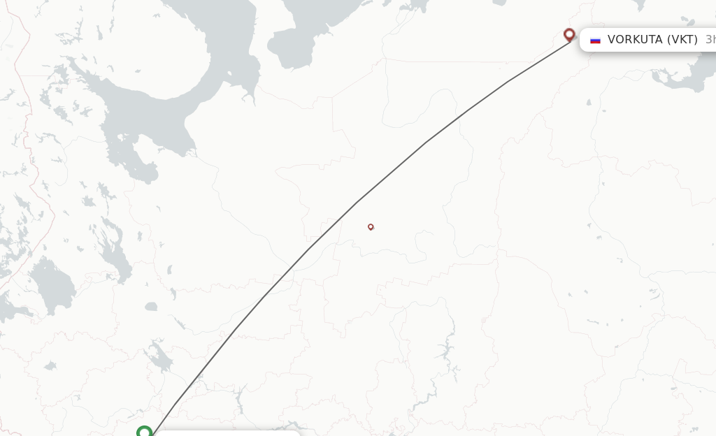 Flights from Moscow to Vorkuta route map