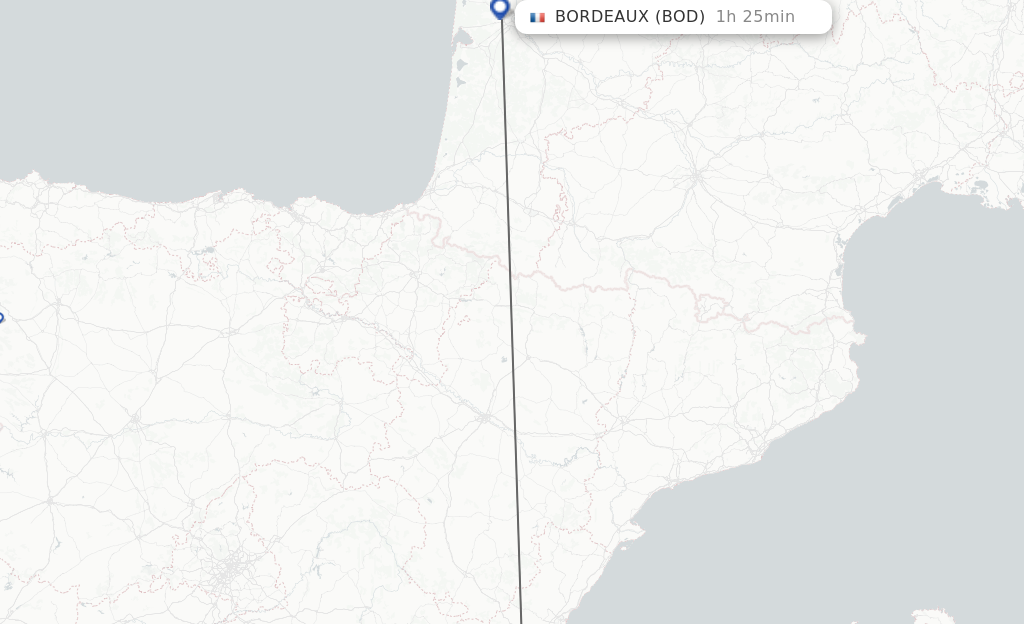 Flights from Valencia to Bordeaux route map